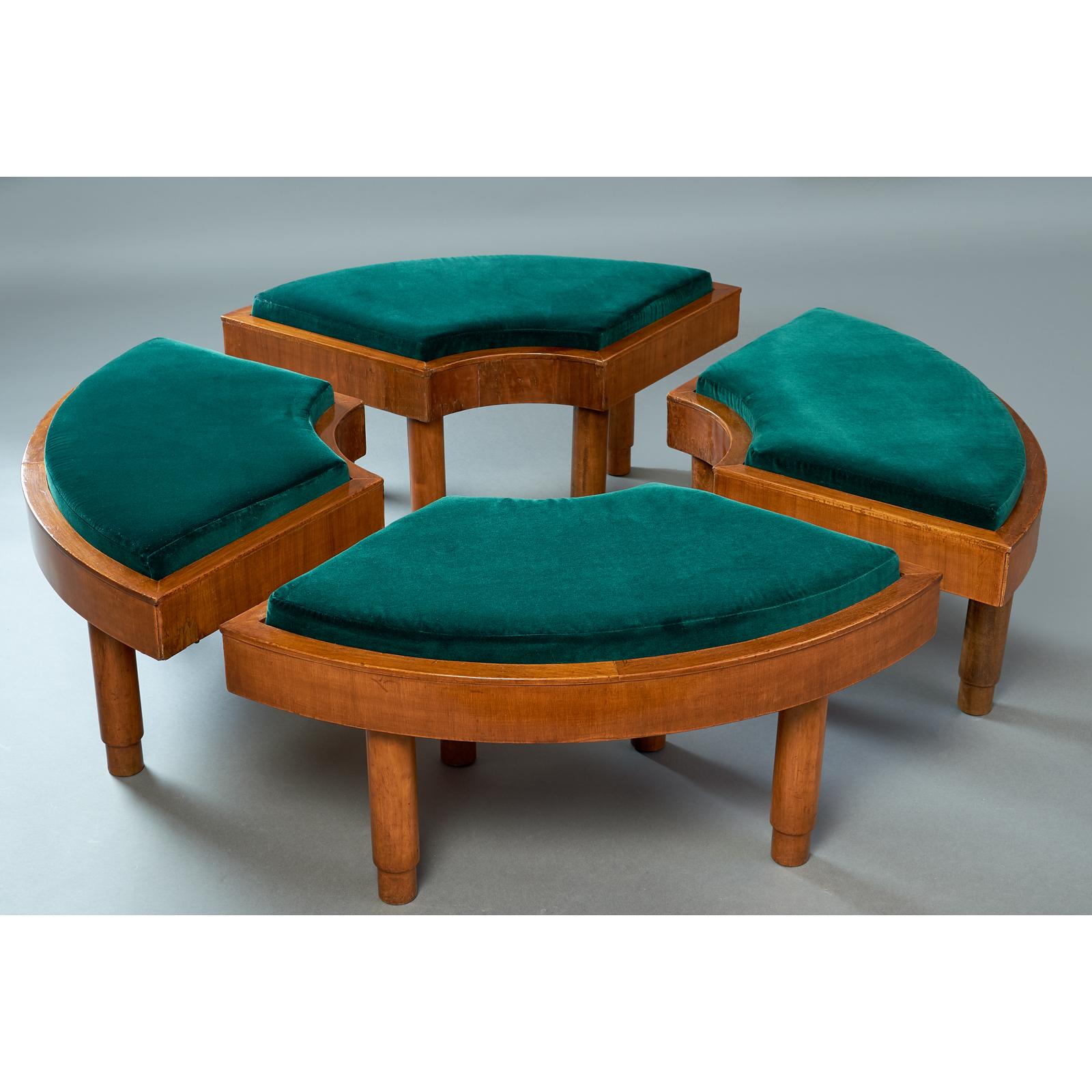 Mid-Century Modern Wreath of Four Polished Wood Stools, Italy 1930s