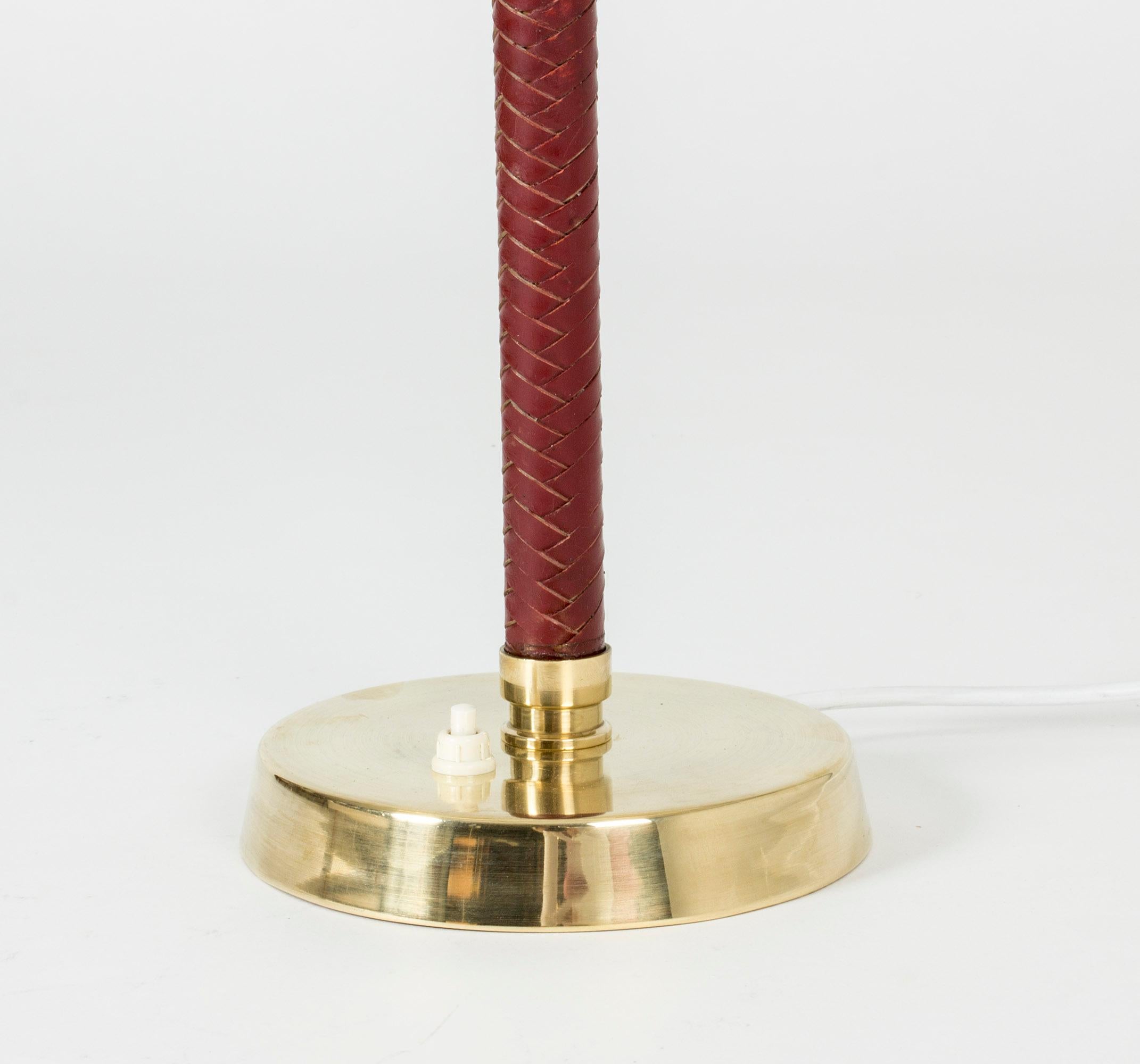 Brass Wreathed Leather Table Lamp from Karlskrona Lampfabrik