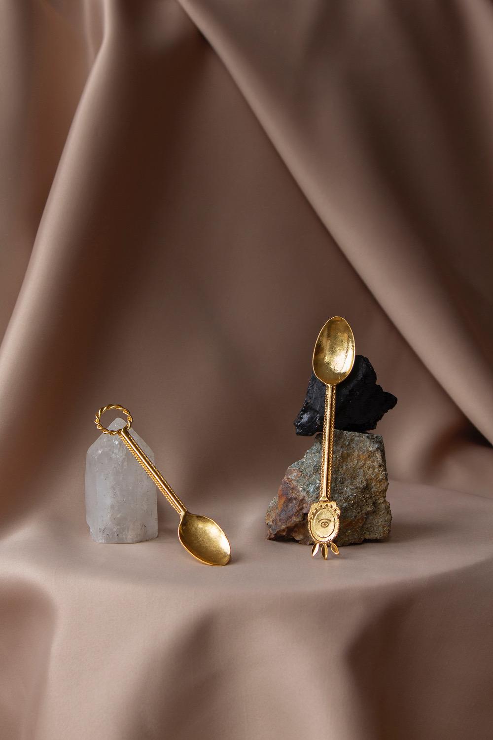 Contemporary Tea Spoons Golden Plated Set Handcrafted in Italy by Natalia Criado In New Condition For Sale In Milan, IT