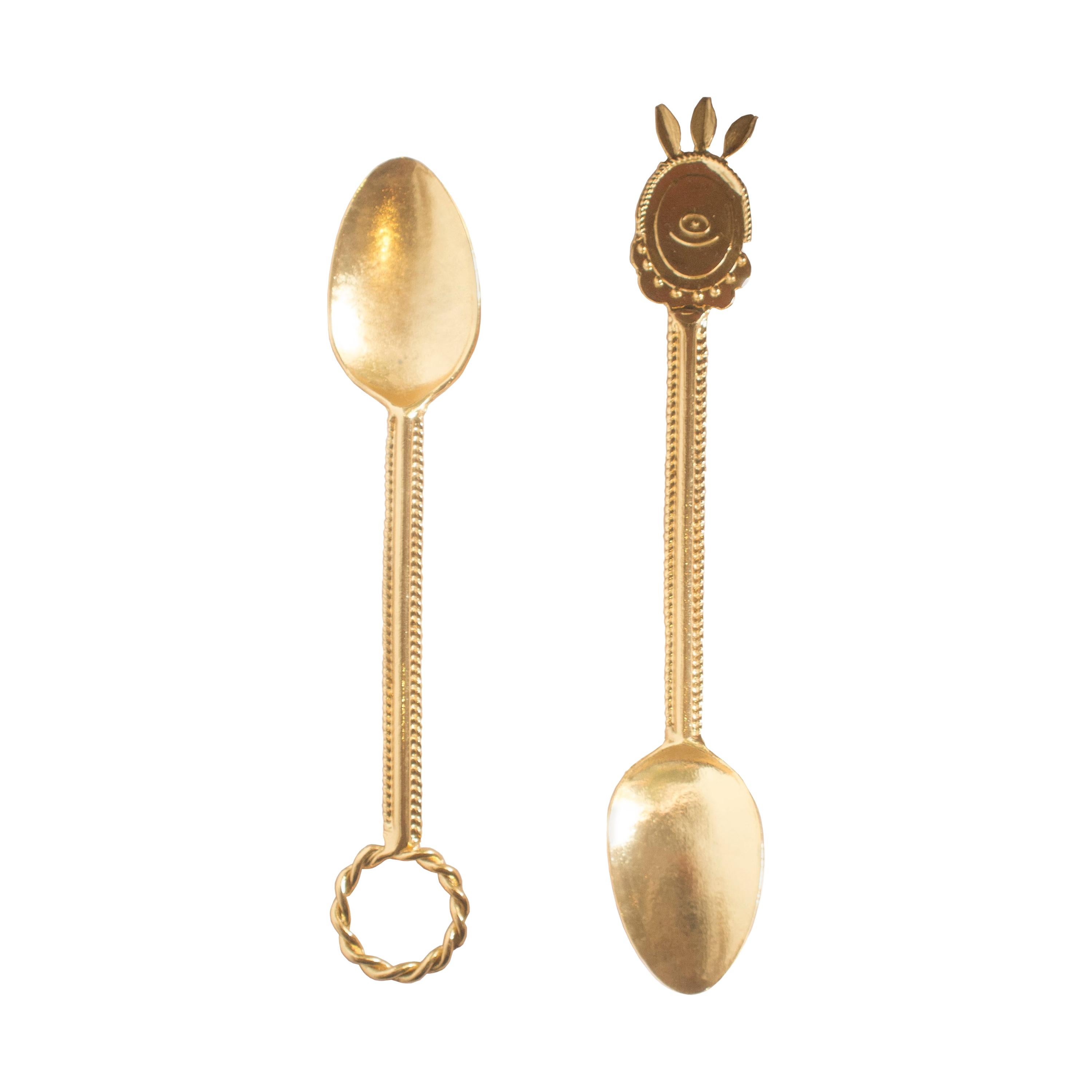 Juego de cucharas de té contemporáneas chapadas en oro Hecho a mano en Italia por Natalia Criado