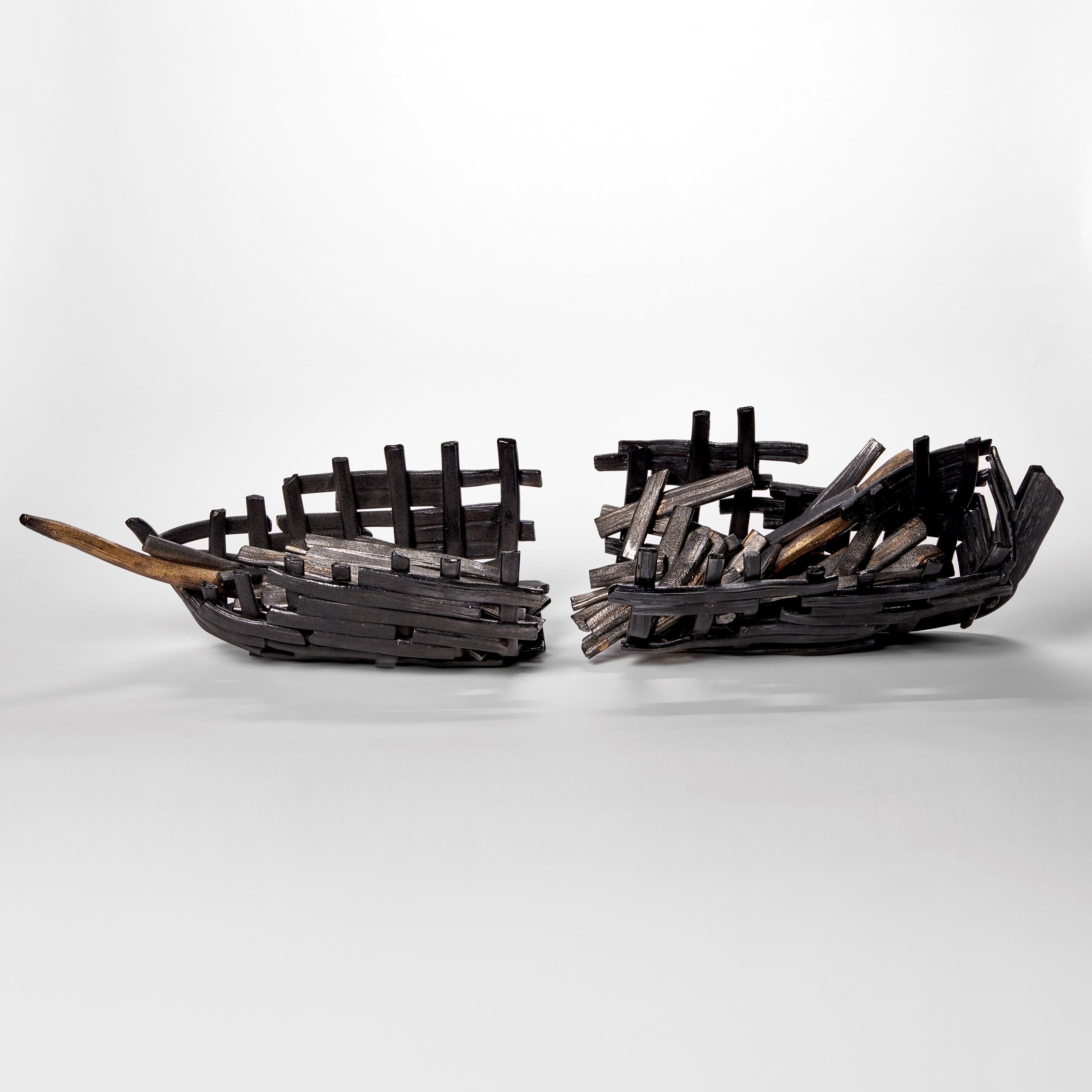 Organic Modern Wreck 2401-1GB, black glass shipwreck sculpture by James Devereux