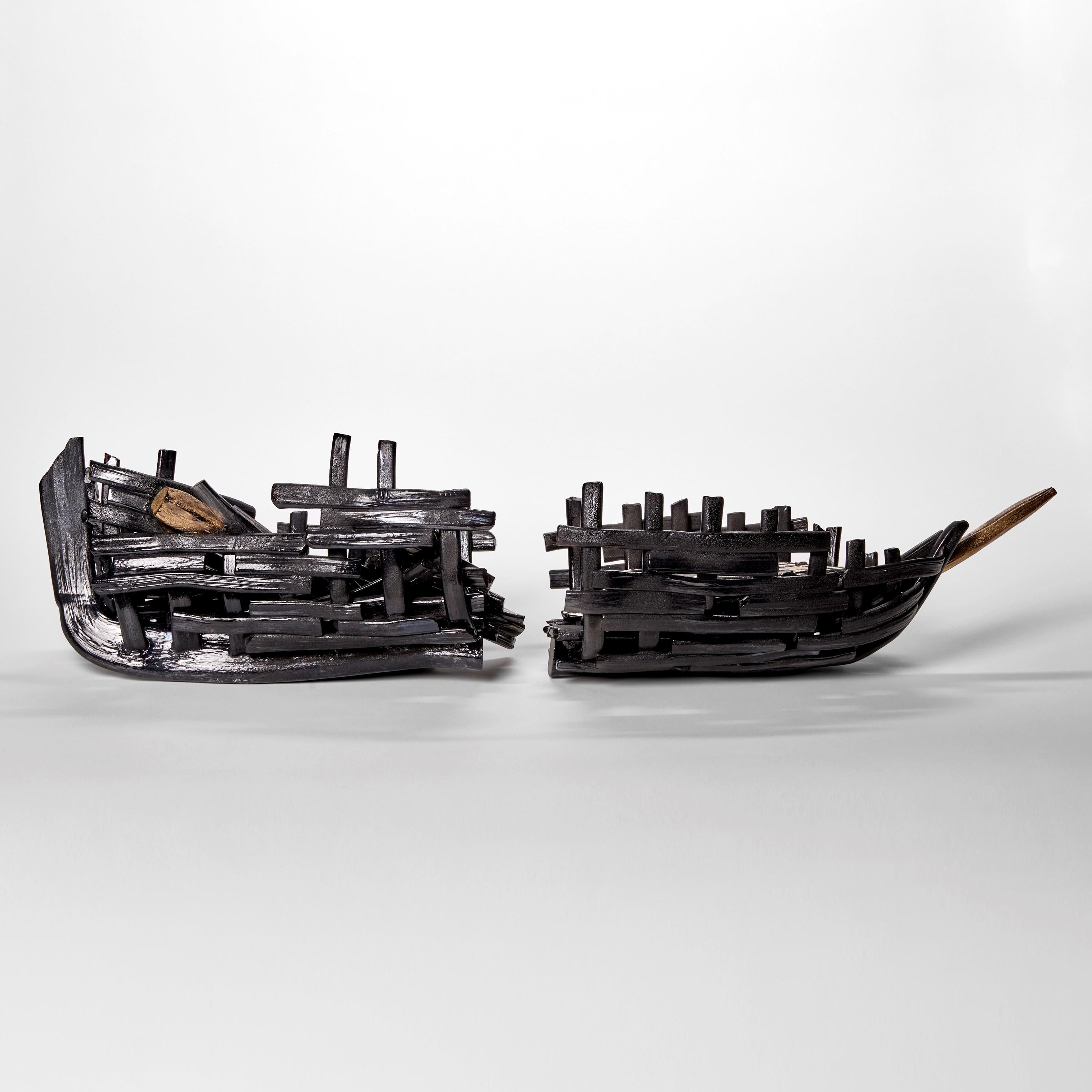 British Wreck 2401-1GB, black glass shipwreck sculpture by James Devereux