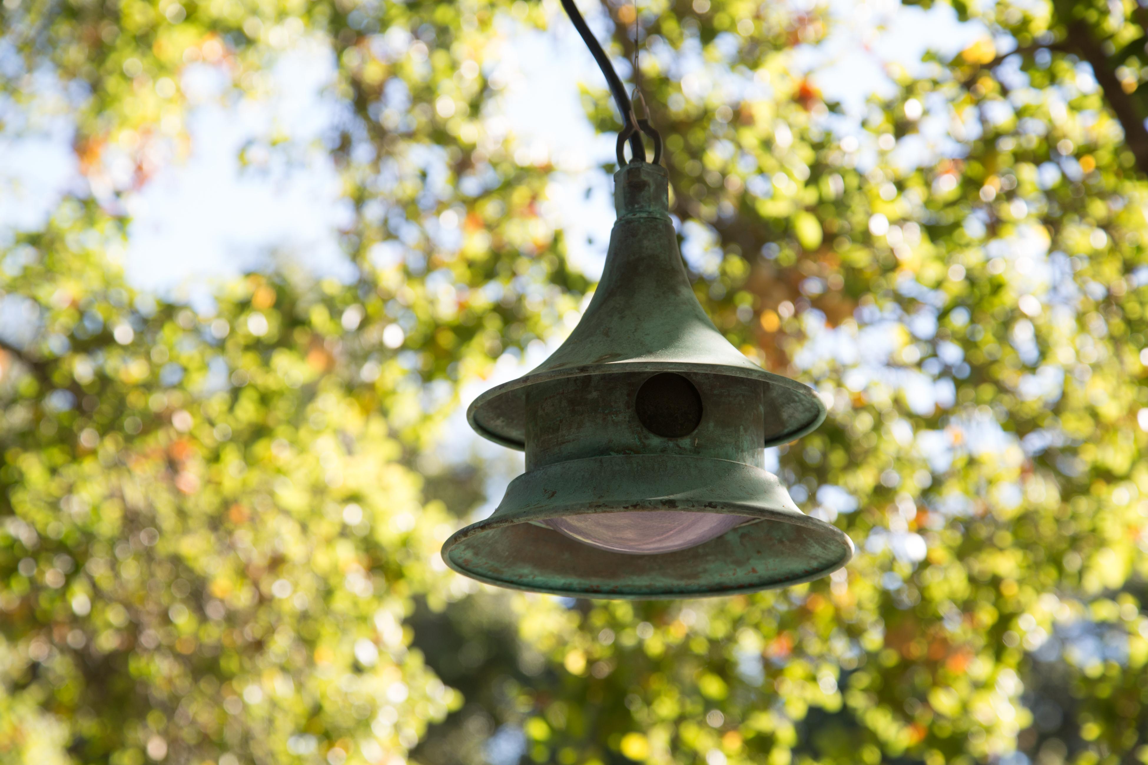 Patinated Wren House Outdoor Suspension Lamp in Verdigris Copper