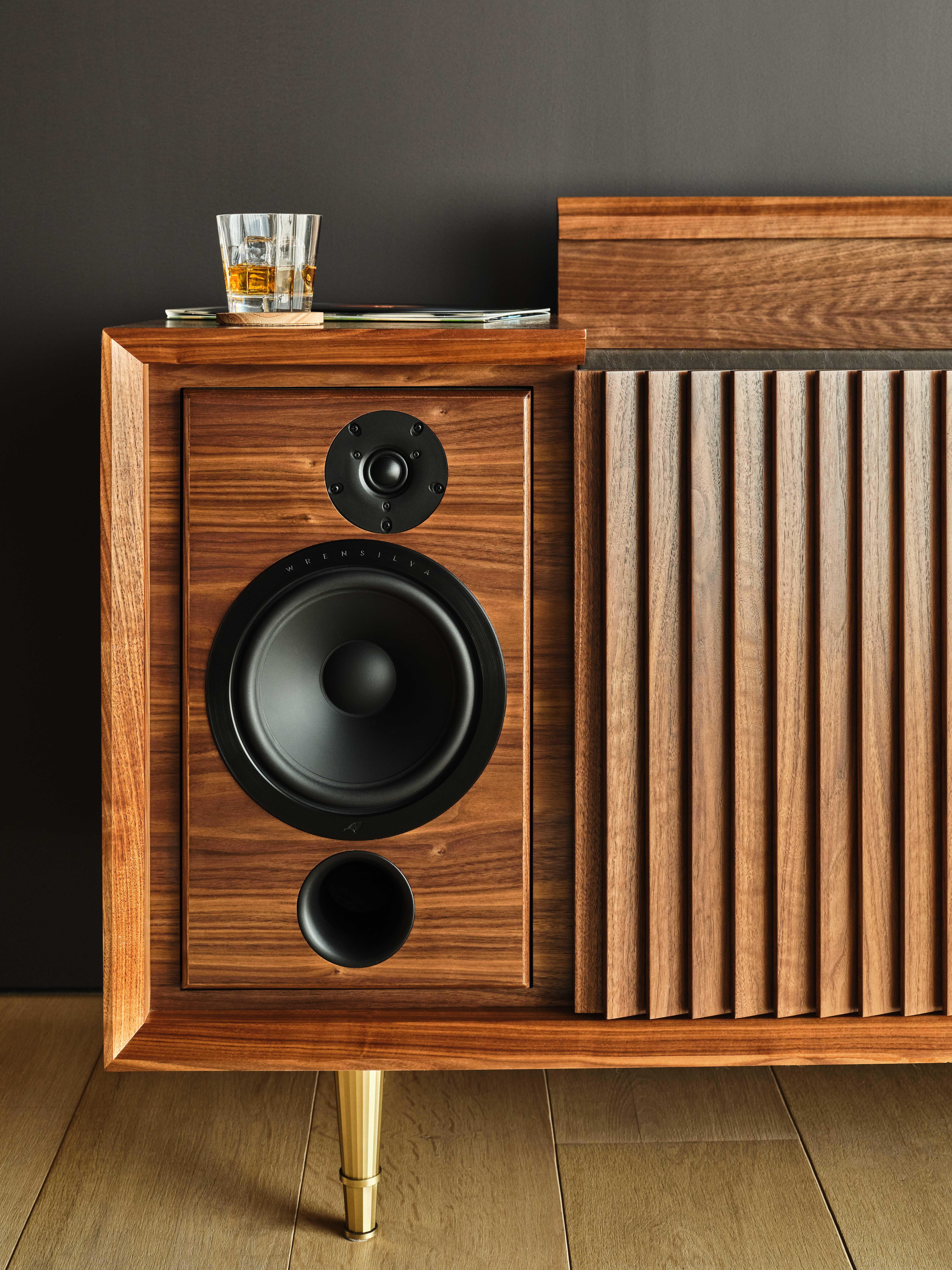Wrensilva M1 Record Player Console in Natural Walnut / Brass For Sale 1
