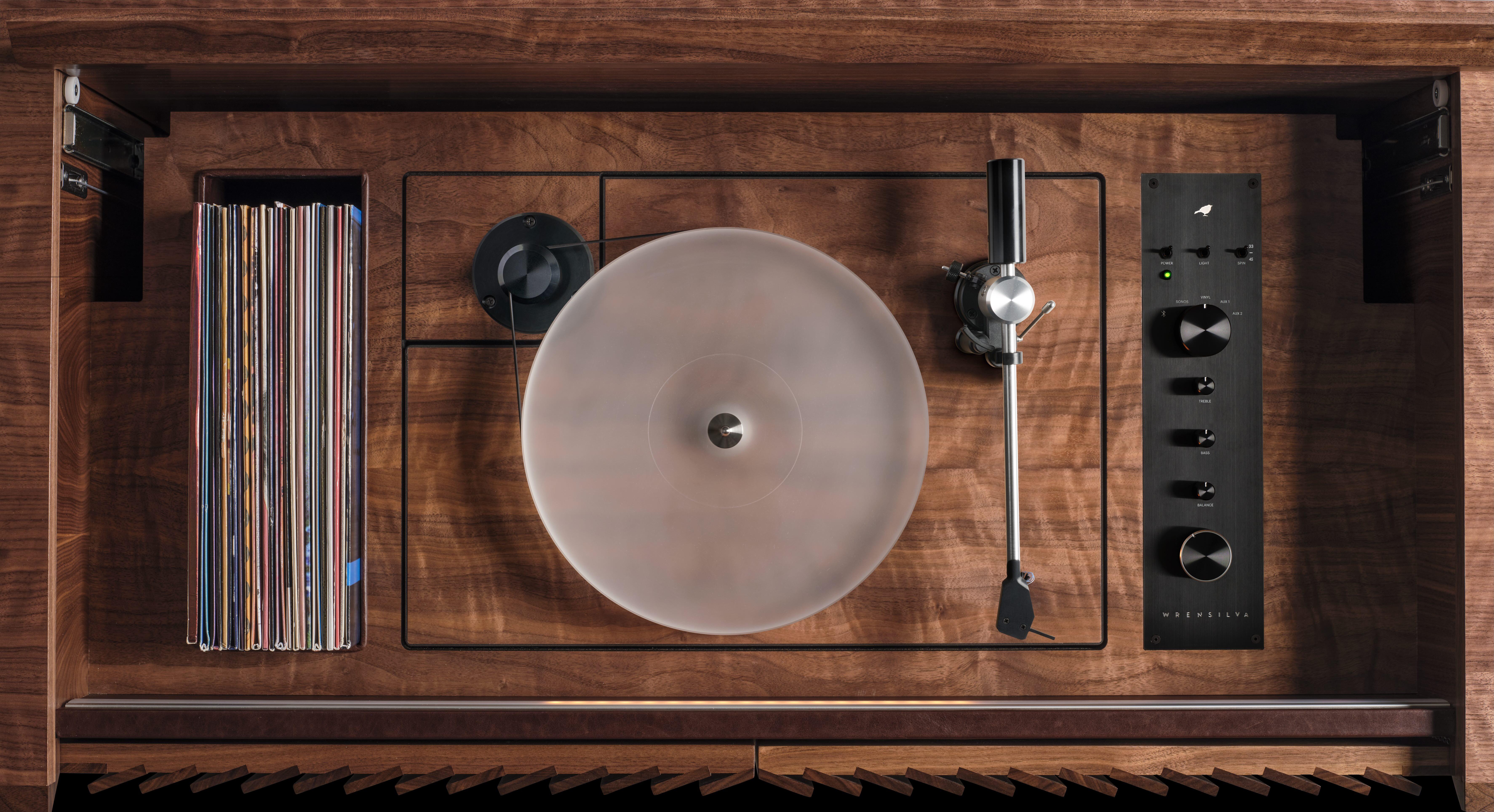 Wrensilva M1 Record Player Console in Natural Walnut / Brass For Sale 2