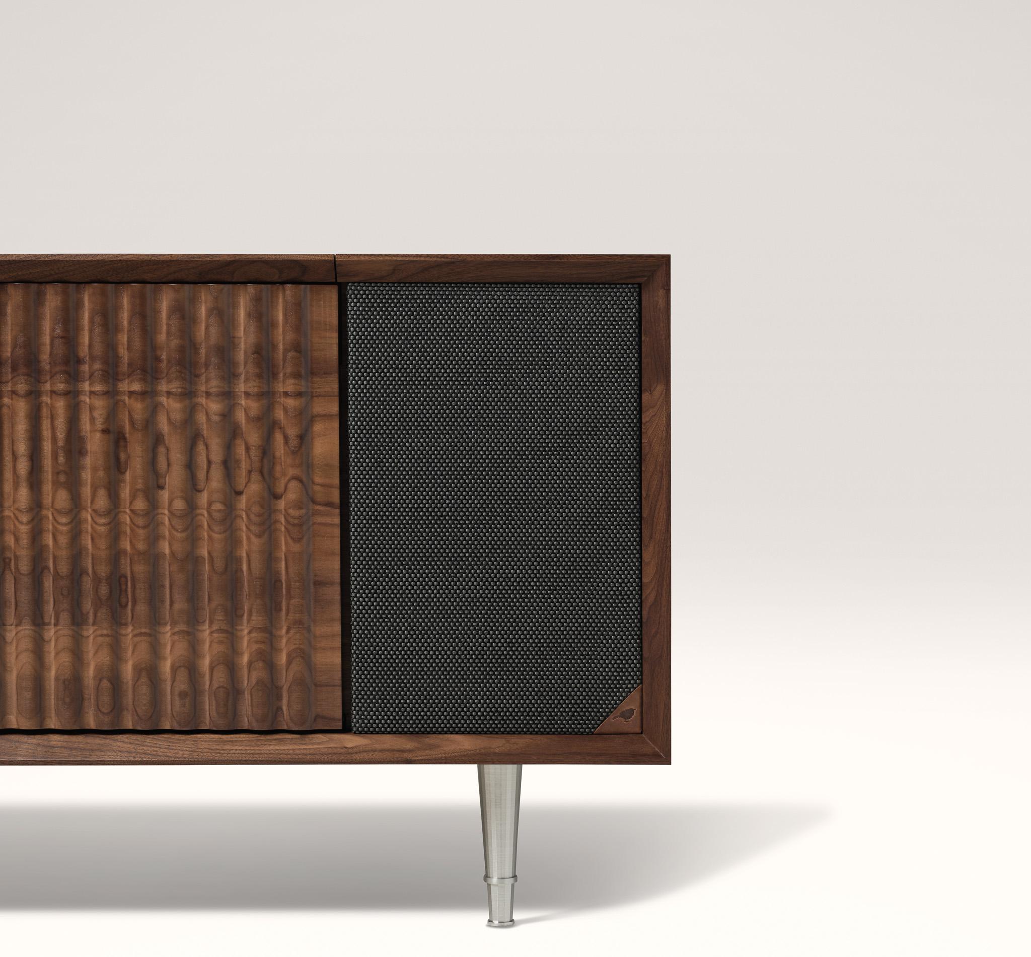 American Wrensilva Standard Record Player Console in Natural Walnut / Aluminum For Sale