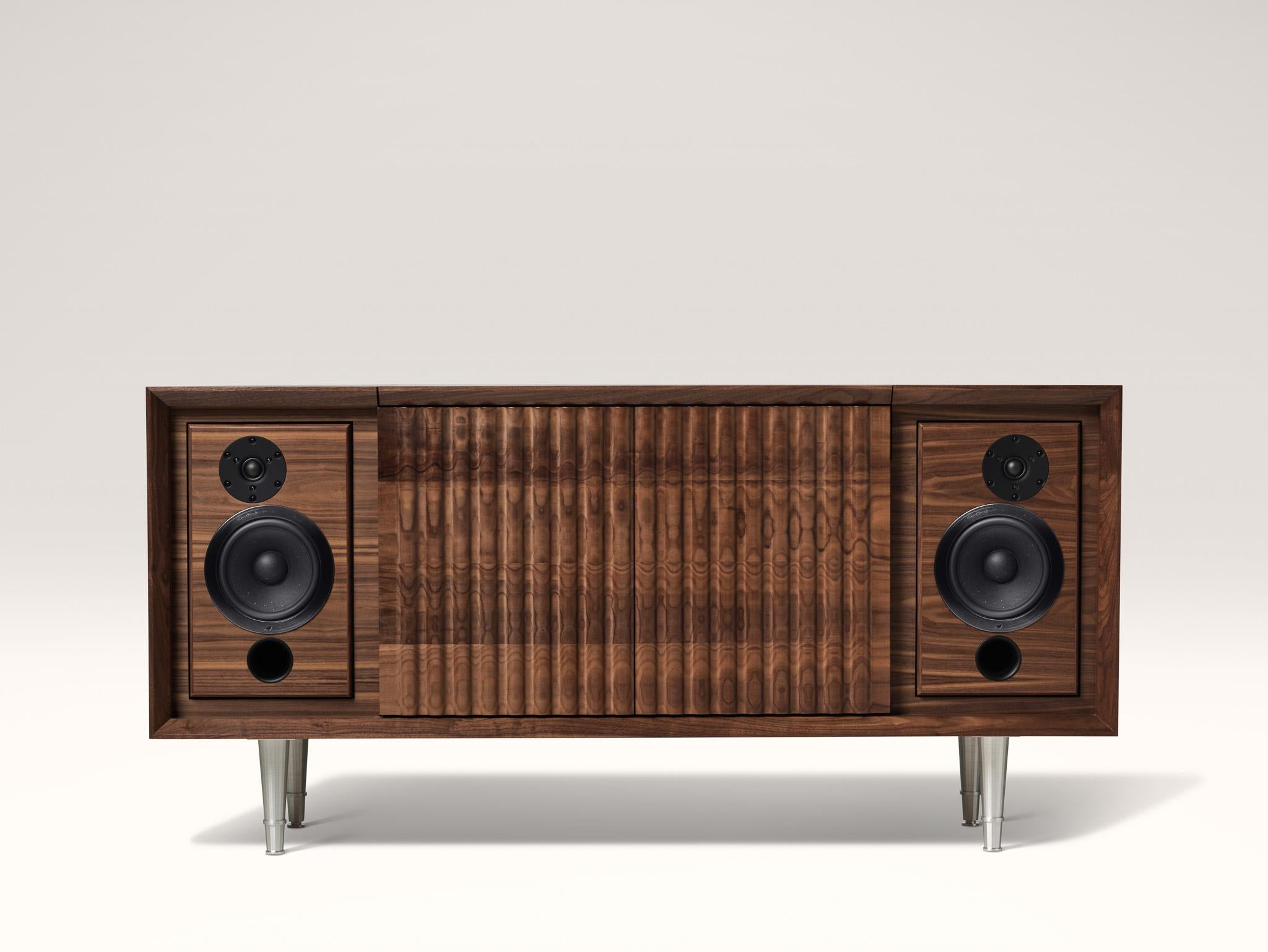 Hand-Crafted Wrensilva Standard Record Player Console in Natural Walnut / Aluminum For Sale