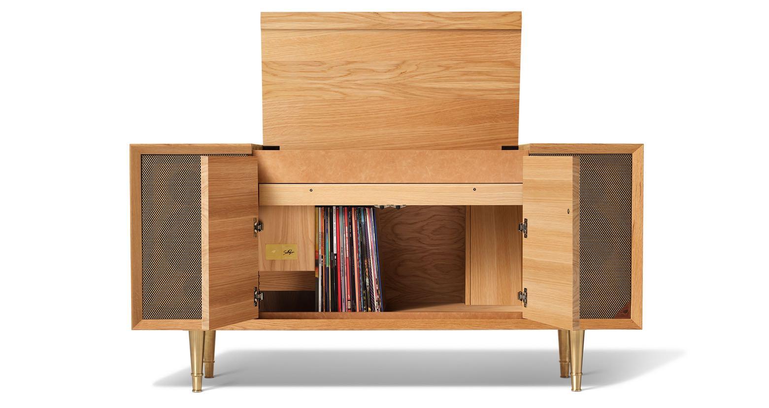 Américain Whitingva Console tourne-disque standard en Oak Oak Oak blanc/laiton en vente