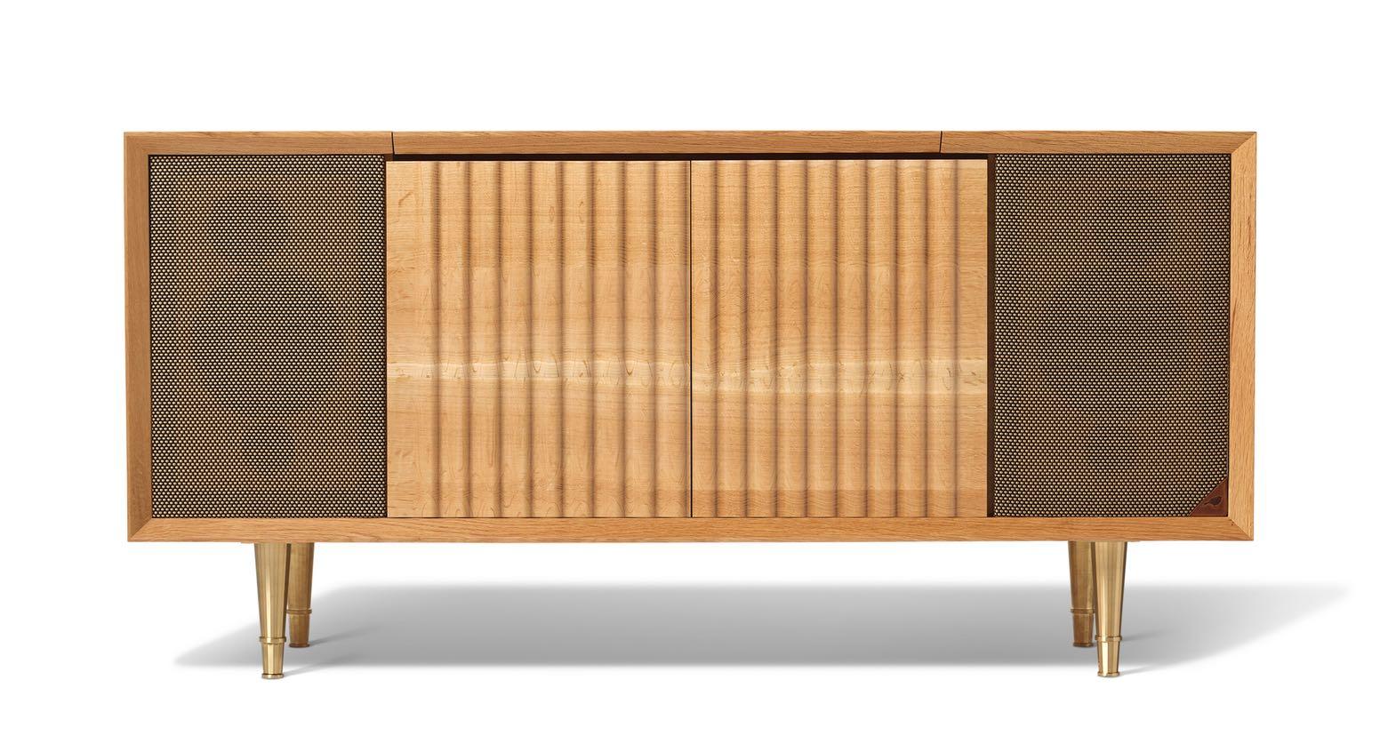 Fait main Whitingva Console tourne-disque standard en Oak Oak Oak blanc/laiton en vente