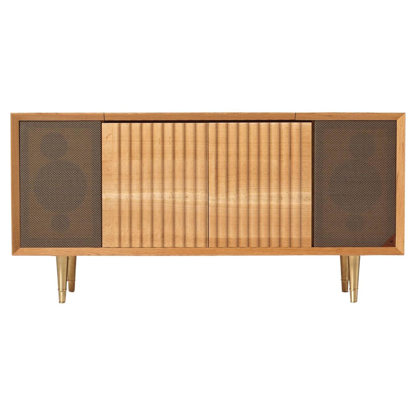 Whitingva Console tourne-disque standard en Oak Oak Oak blanc/laiton en vente