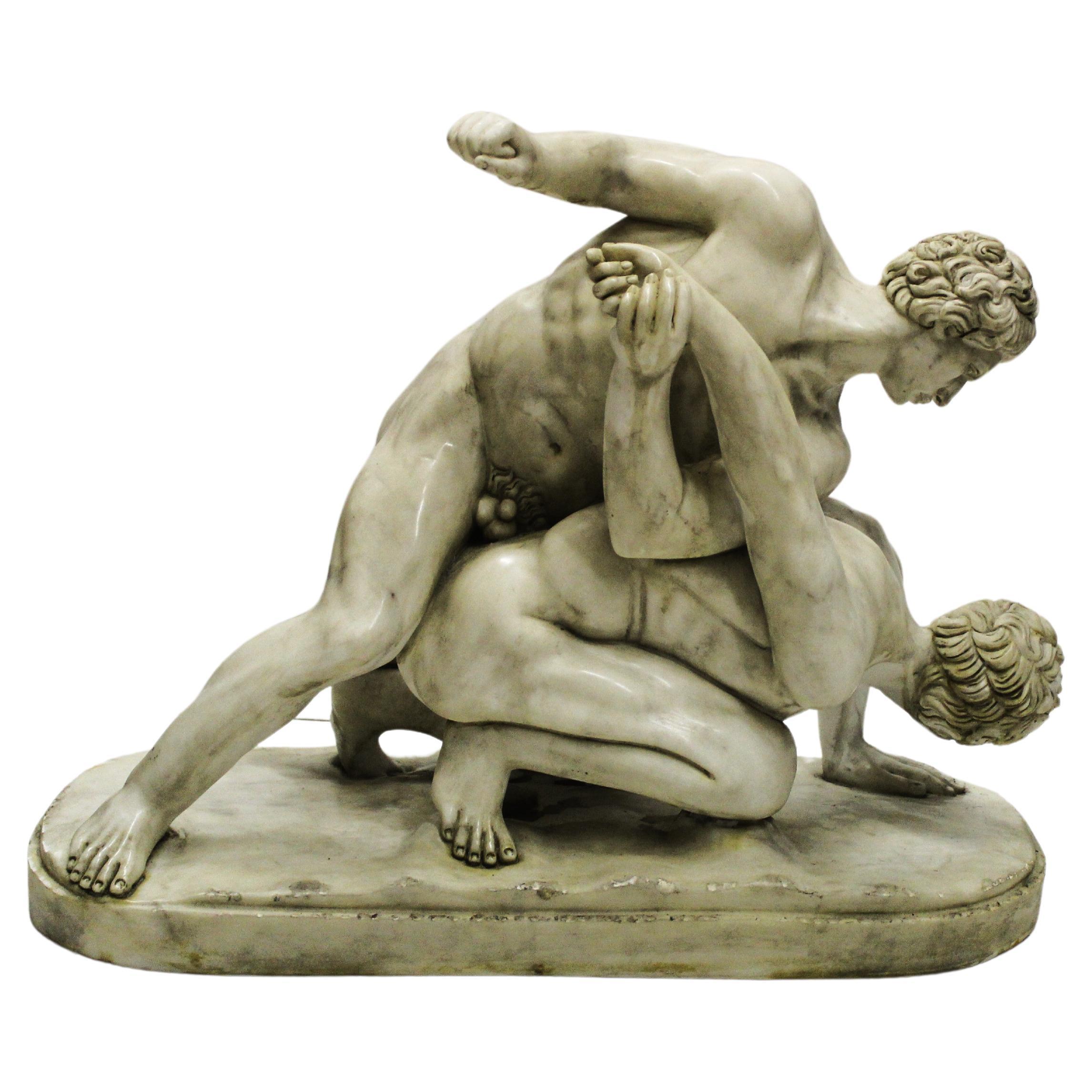Sculpture of Wrestlers in marble. ADDITIONAL PHOTOS, INFORMATION OF THE LOT AND SHIPPING INFORMATION CAN BE REQUEST BY SENDING AN EMAIL. Indicative shipping costs in Italy: 220€ and Europe: 450€. Tags: Lottatori. luchadores. Lutteurs.
