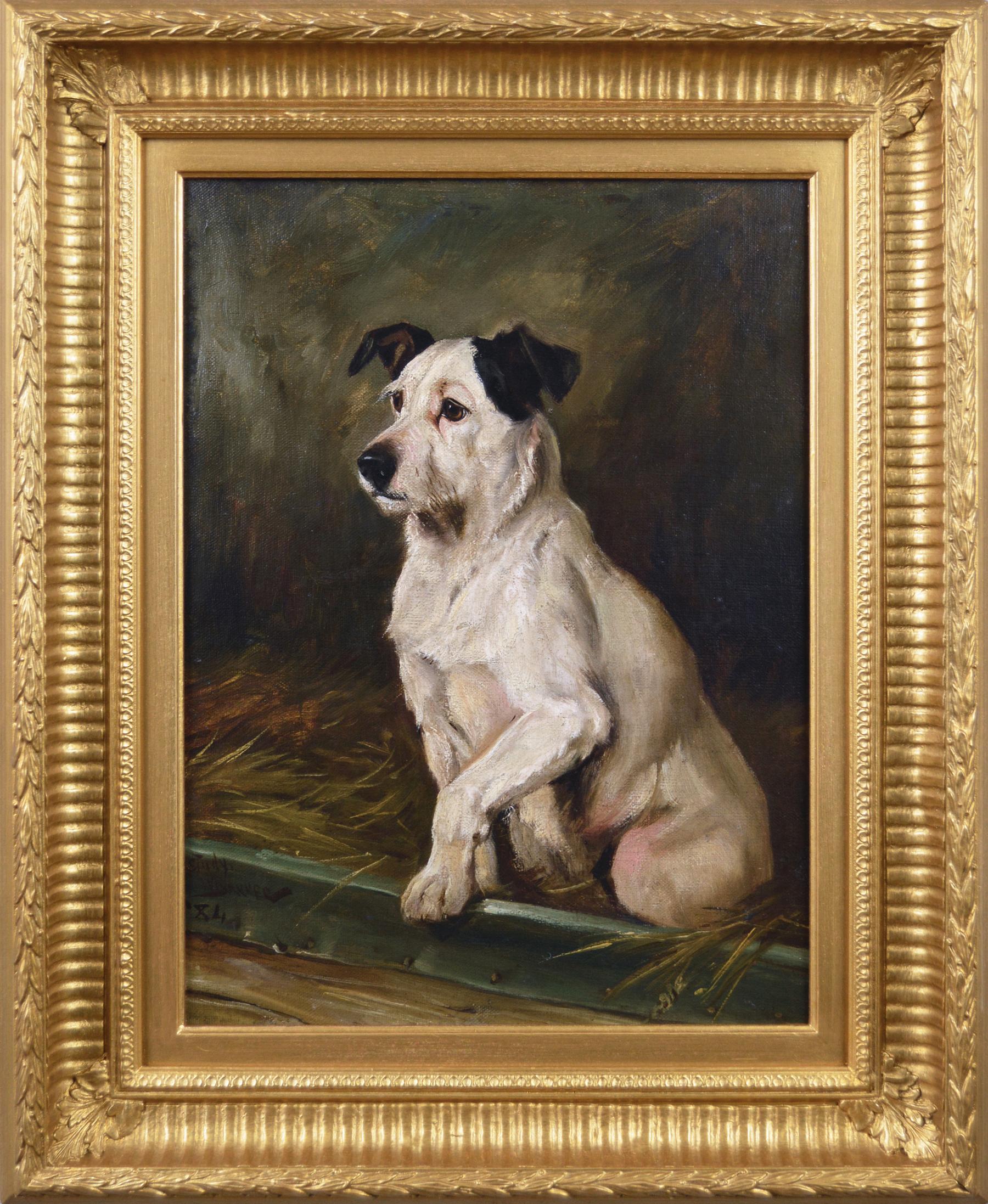 Wright Barker Animal Painting - 19th Century dog portrait oil painting of a Terrier 