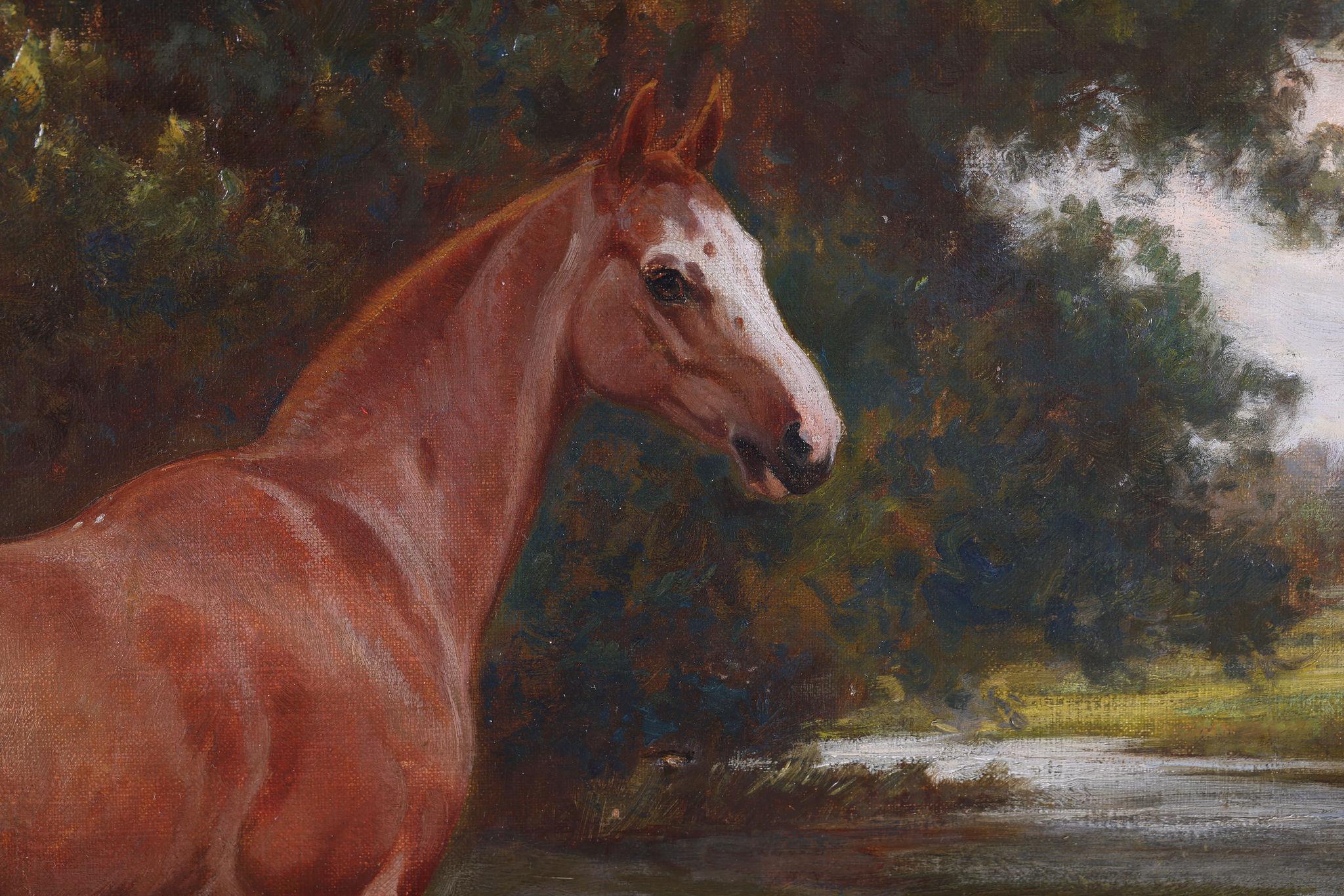 A Horse in a Field. Oil on Canvas - Victorian Painting by Wright Barker