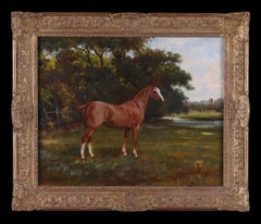 Antique A Horse in a Field. Oil on Canvas