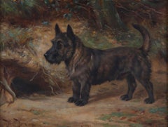 James - A  Brindle Scottie Terrier. Antique oil painting on canvas