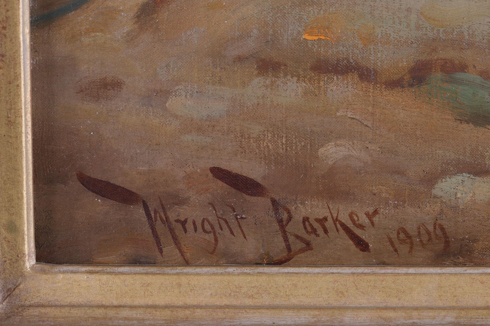 James - A  Brindle Scottie Terrier Peinture à l'huile ancienne sur toile - Victorien Painting par Wright Barker