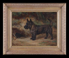 James - A  Brindle Scottie Terrier Peinture à l'huile ancienne sur toile