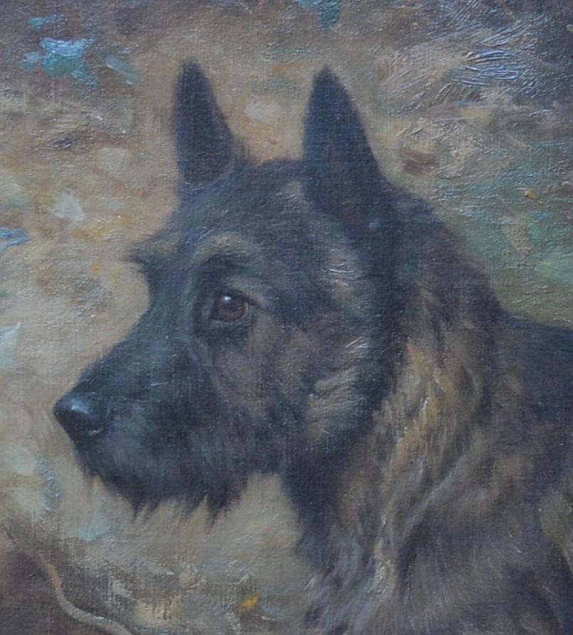 Jamey - A  Terrier Scottie Brindle - Victorien Painting par Wright Barker