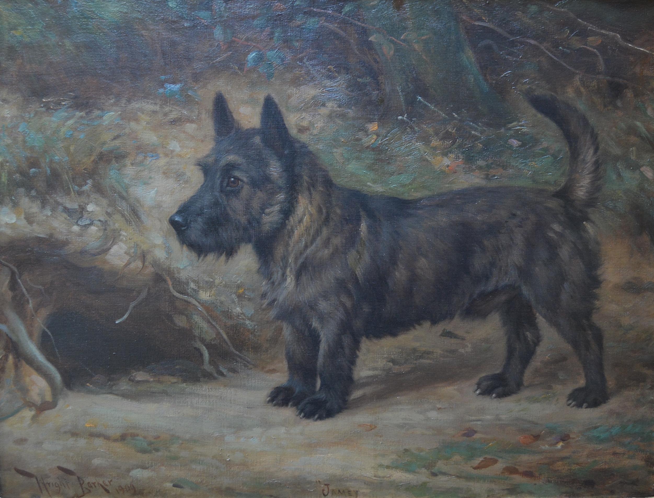Wright Barker Landscape Painting - Jamey - A  Brindle Scottie Terrier