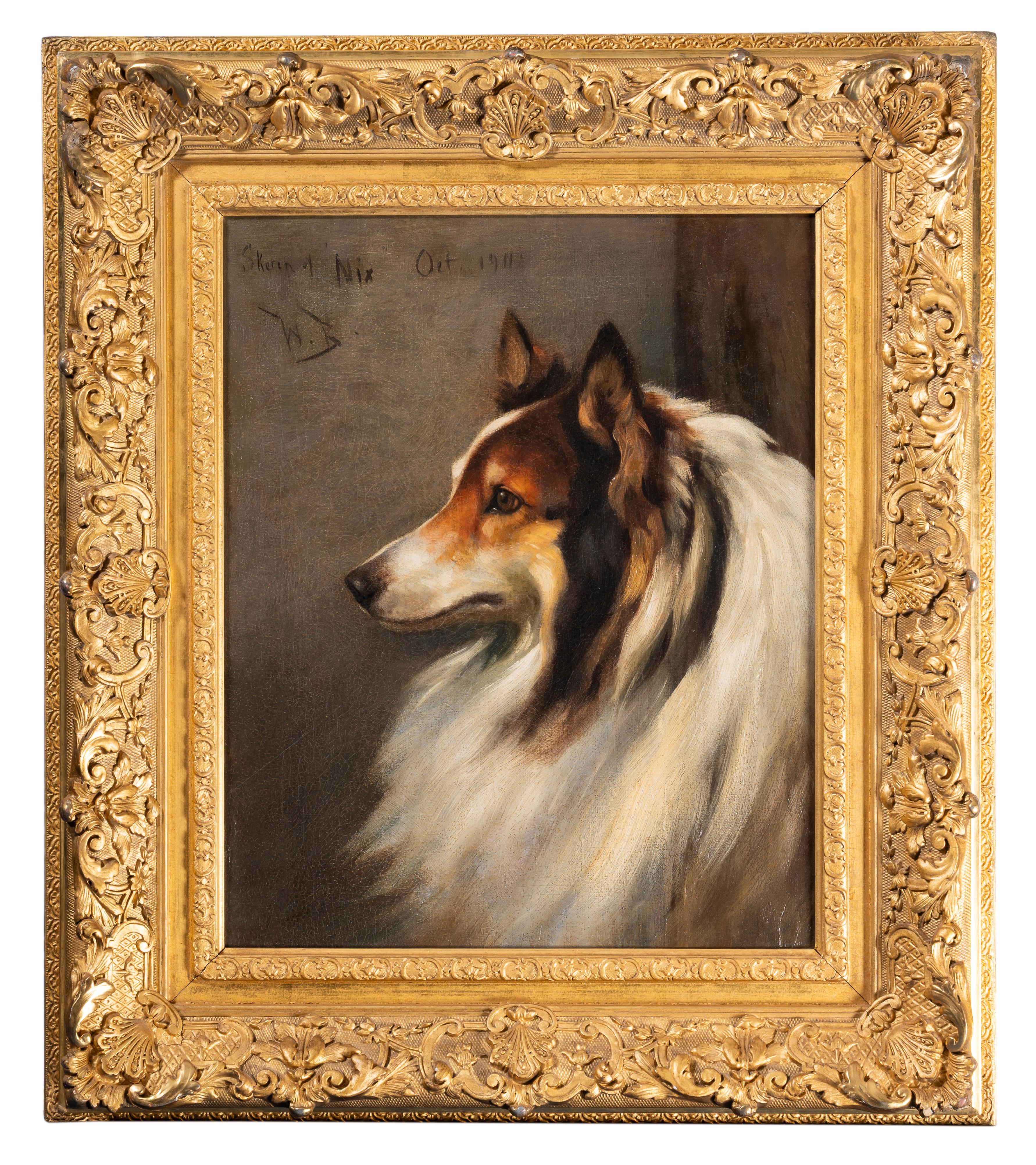Wright Barker Animal Painting – Skizze von "Nix", dem Kopf eines Collies