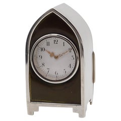 WRIGHT & DAVIES 1900 Guilloche emaillierte Reiseuhr aus 925 Sterlingsilber mit Emaille