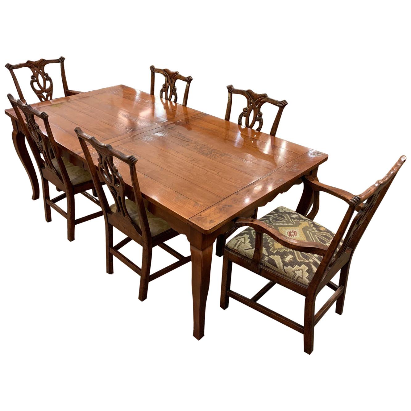 Wright Furniture Company Extension Table and Chippendale Style Chair Dining Set For Sale