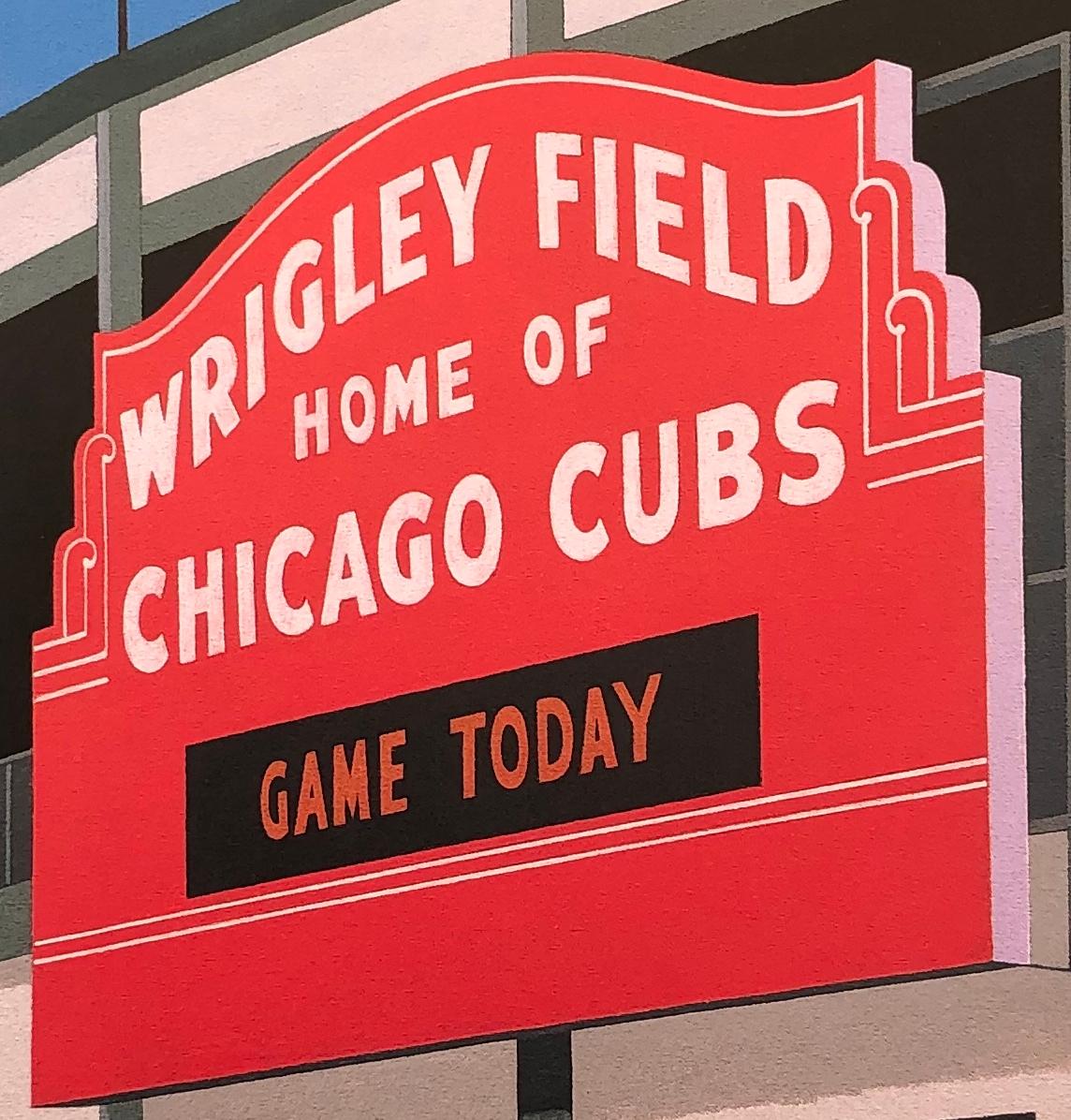 Wrigley Field. Original painting by Lynn Curlee
Acrylic on stretched canvas. Gallery wrapped with painted edges
This painting was used as an illustration in 
BALLPARK — THE STORY OF AMERICA’S BASEBALL FIELDS
Atheneum Books for Young Readers,