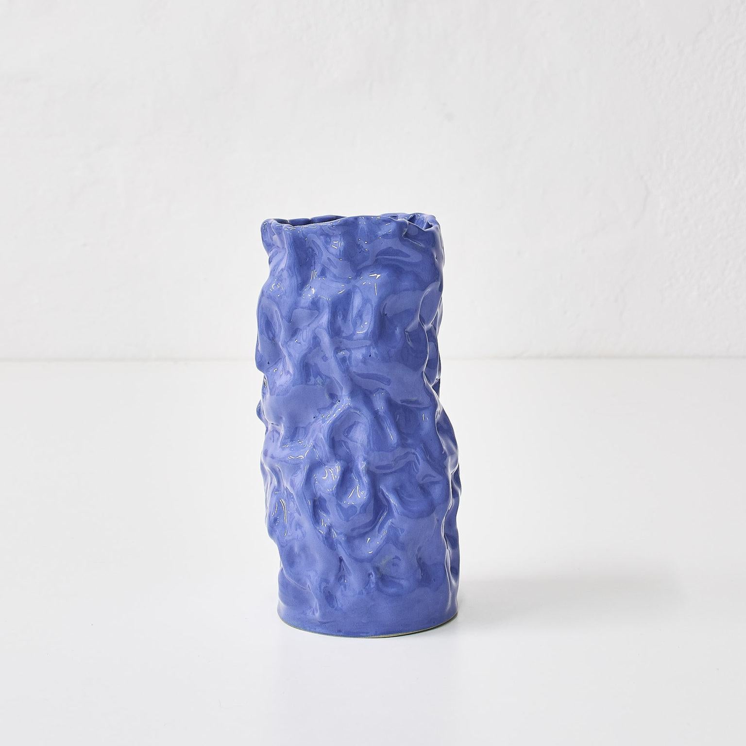 Post-Modern Wrinkled Blue Vase by Siup Studio For Sale