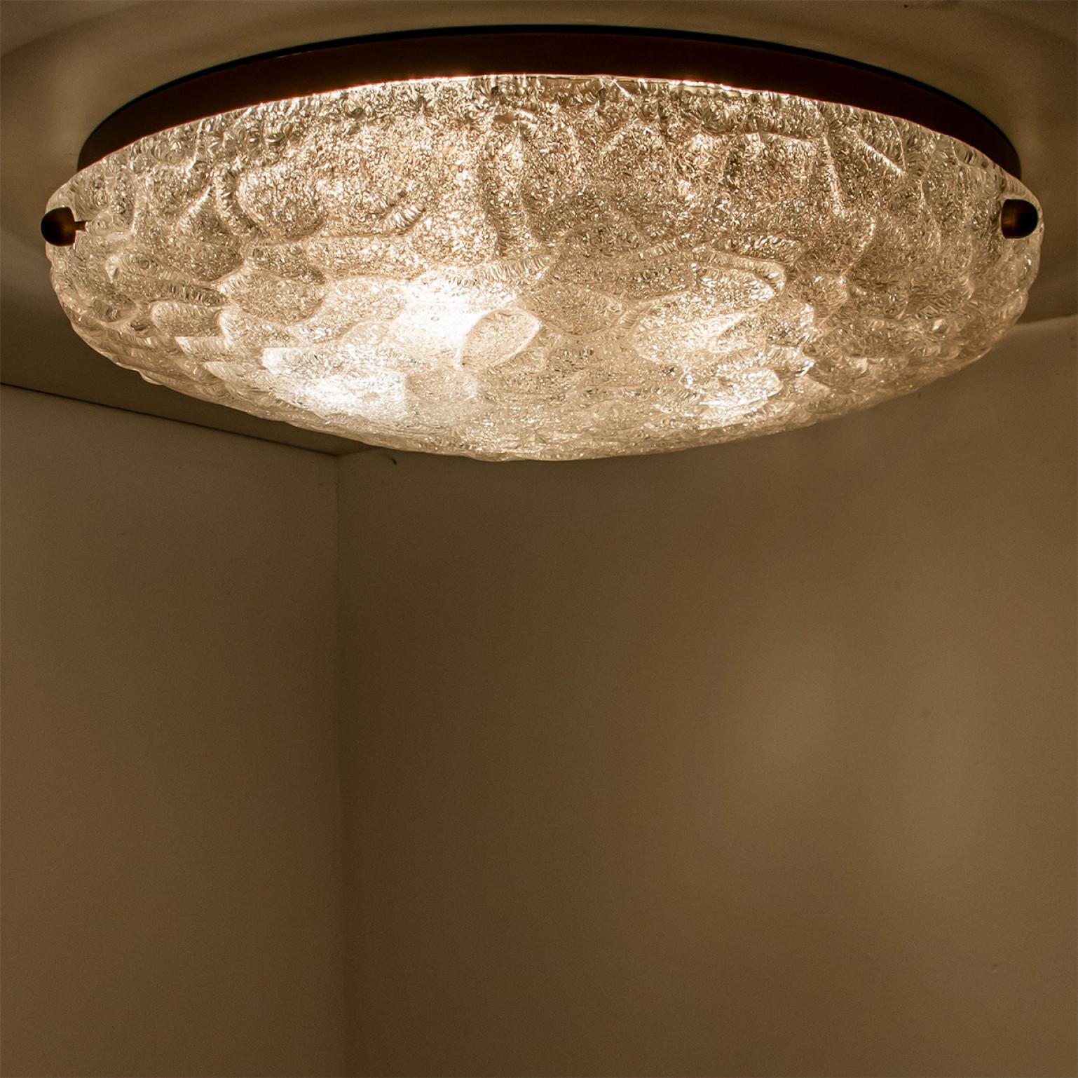 Wrinkled Glass Flush Brass Mount Wall Light by Hillebrand, 1970 For Sale 3