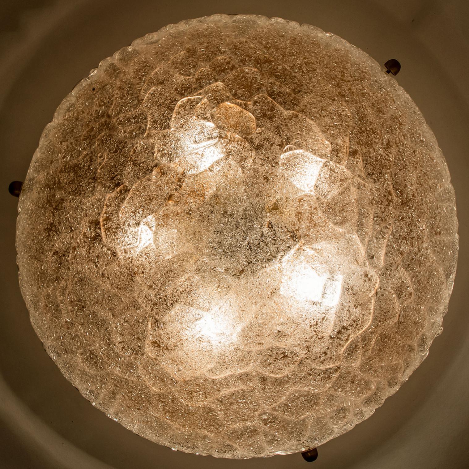 Wrinkled Glass Flush Brass Mount Wall Light by Hillebrand, 1970 For Sale 4