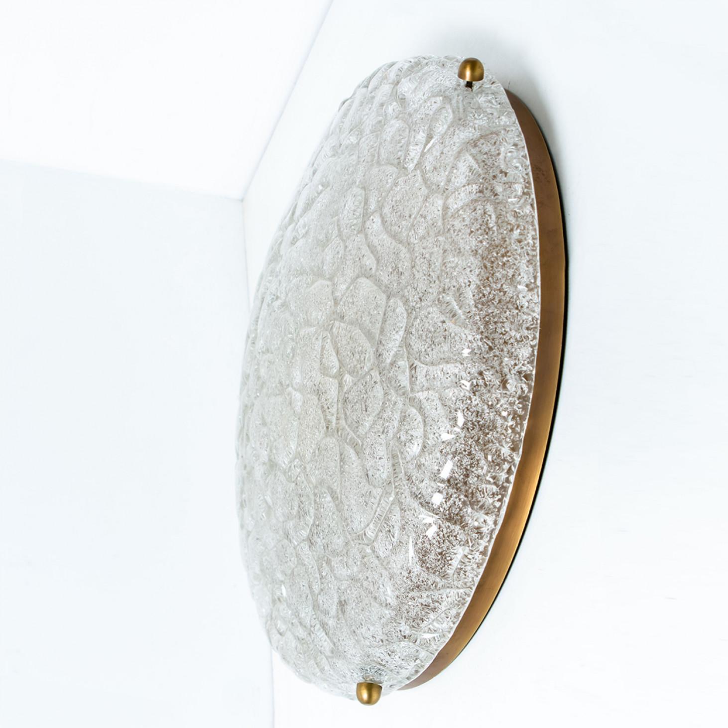 Wrinkled Glass Flush Brass Mount Wall Light by Hillebrand, 1970 For Sale 6