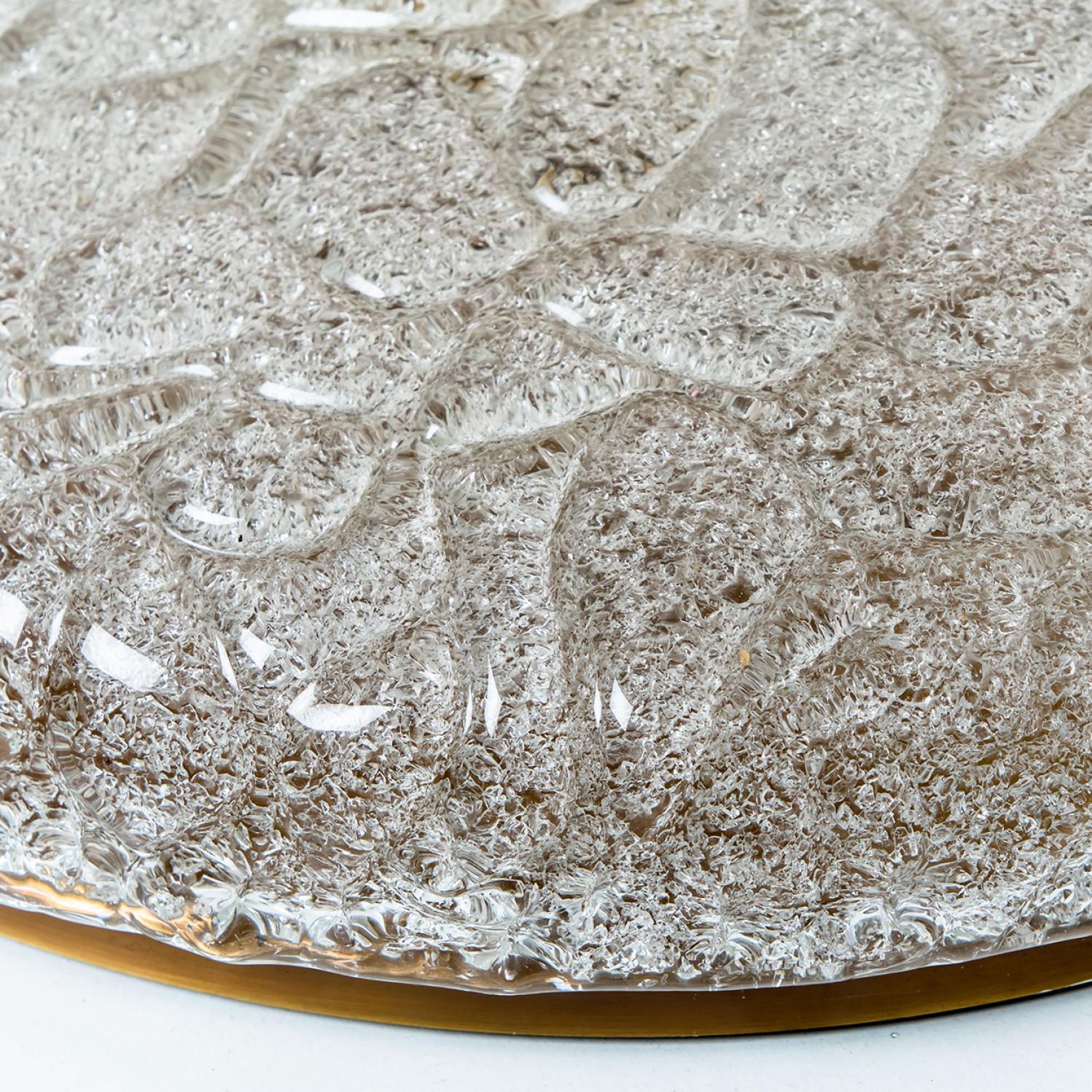 Mid-Century Modern Wrinkled Glass Flush Brass Mount Wall Light by Hillebrand, 1970 For Sale