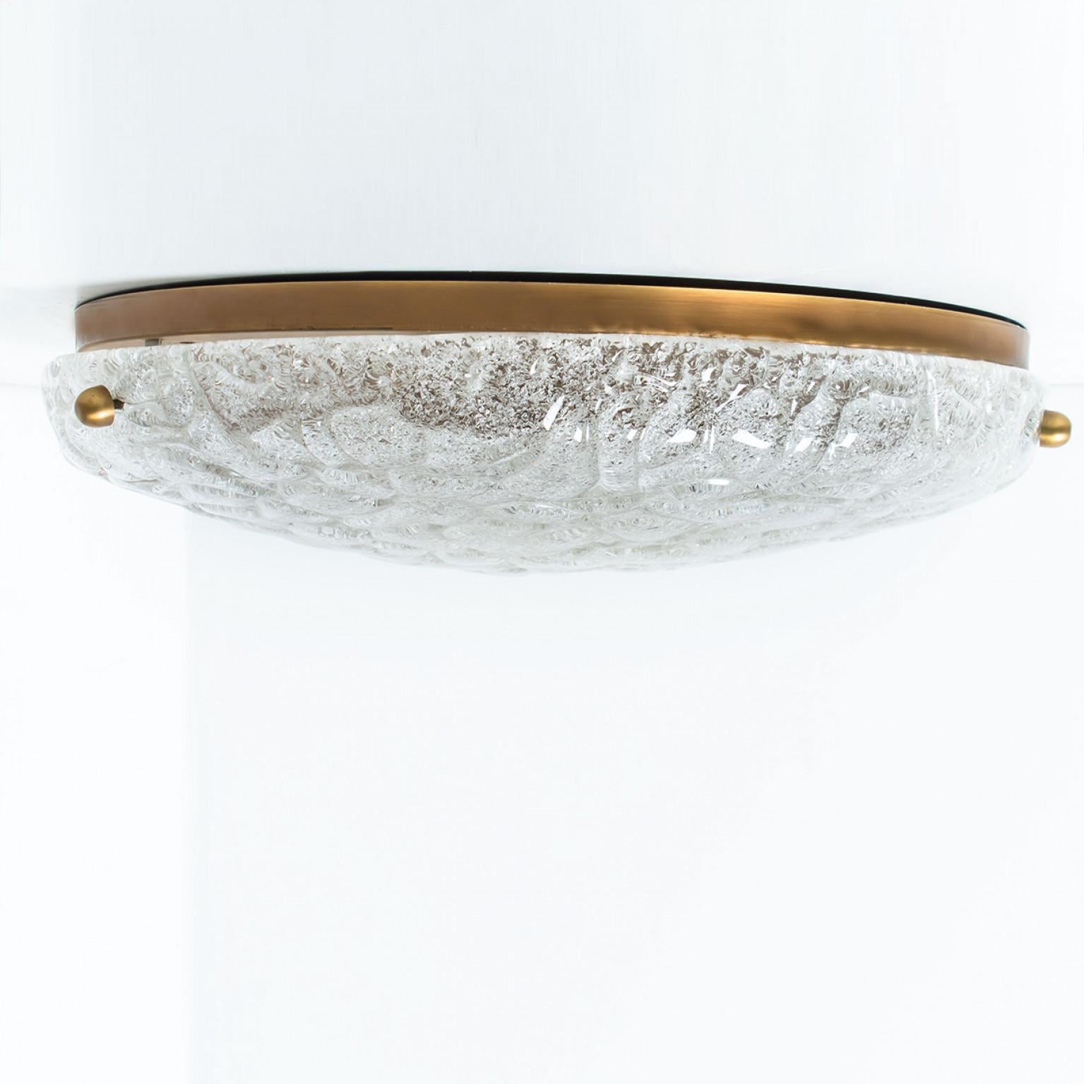 Other Wrinkled Glass Flush Brass Mount Wall Light by Hillebrand, 1970 For Sale