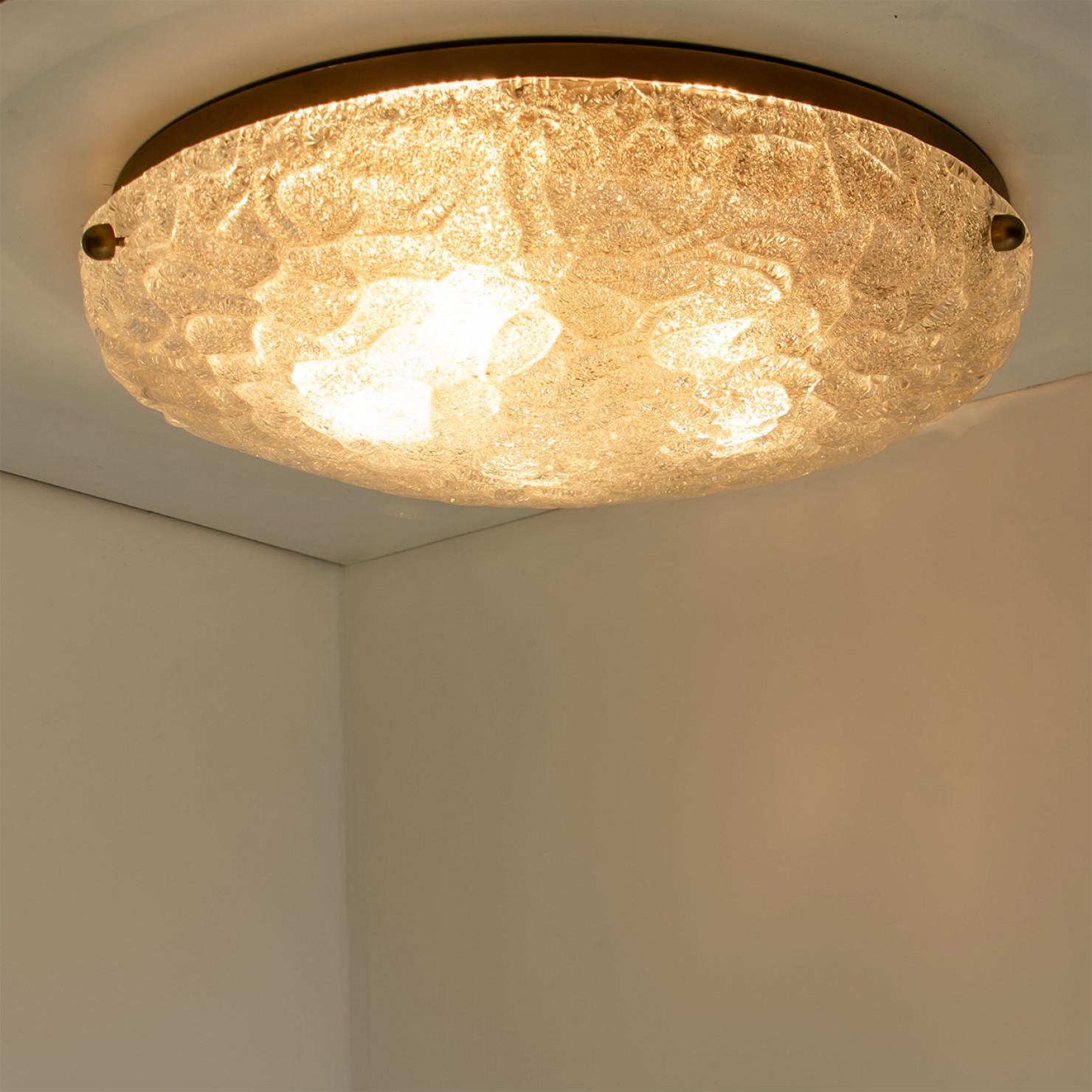 Wrinkled Glass Flush Brass Mount Wall Light by Hillebrand, 1970 For Sale 1