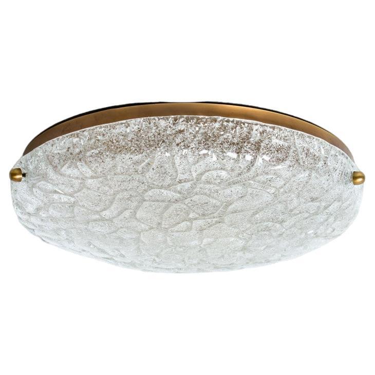 Wrinkled Glass Flush Brass Mount Wall Light by Hillebrand, 1970 For Sale