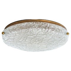 Wrinkled Glass Flush Brass Mount Wall Light by Hillebrand, 1970