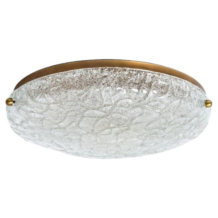 Wrinkled Glass Flush Brass Mount Wall Light by Hillebrand, 1970 For Sale