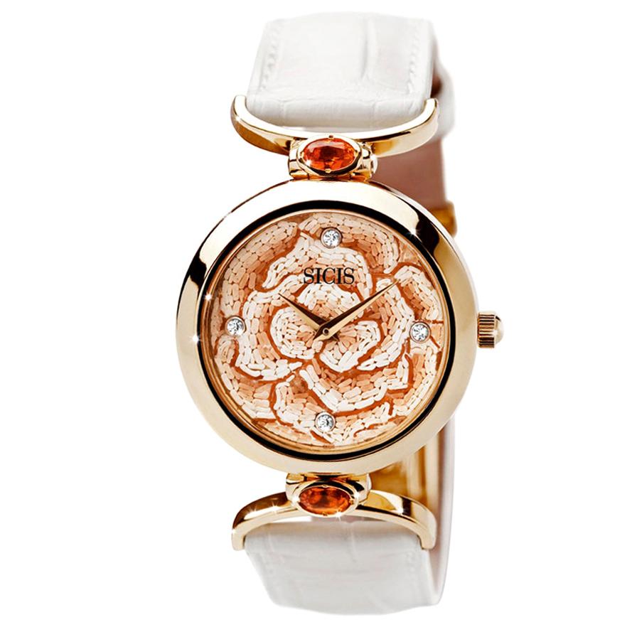 Montre-bracelet en or, diamants blancs, quartz et alligator avec bracelet, conçue par Roger Thomas