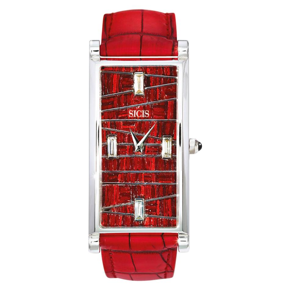 Wristwatch White Gold White Diamonds Alligator Strap Designed by Roger Thomas