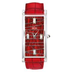Wristwatch White Gold White Diamonds Alligator Strap Designed by Roger Thomas
