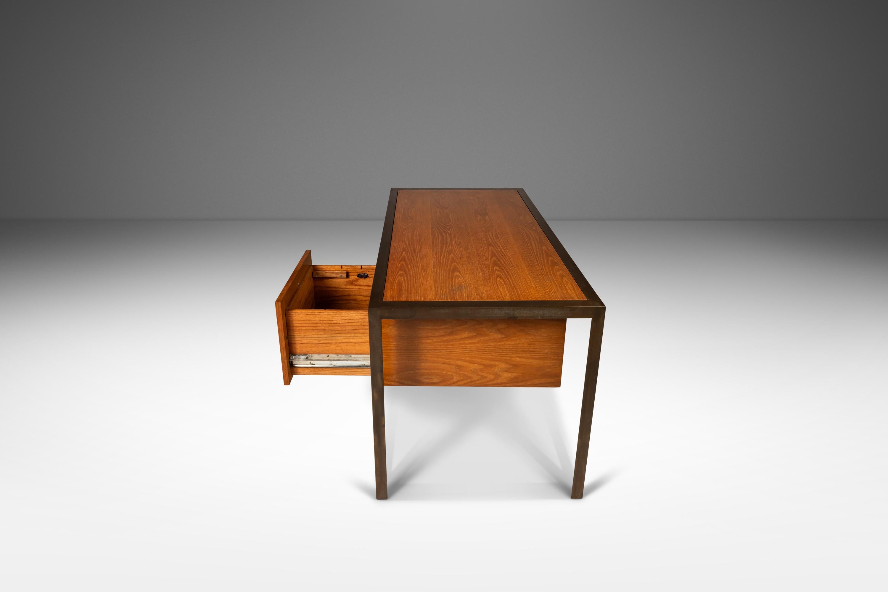 Writers Desk in Oak w/ Acid Etched Bronze Frame by Harry Lunstead Designs, 1970s For Sale 10