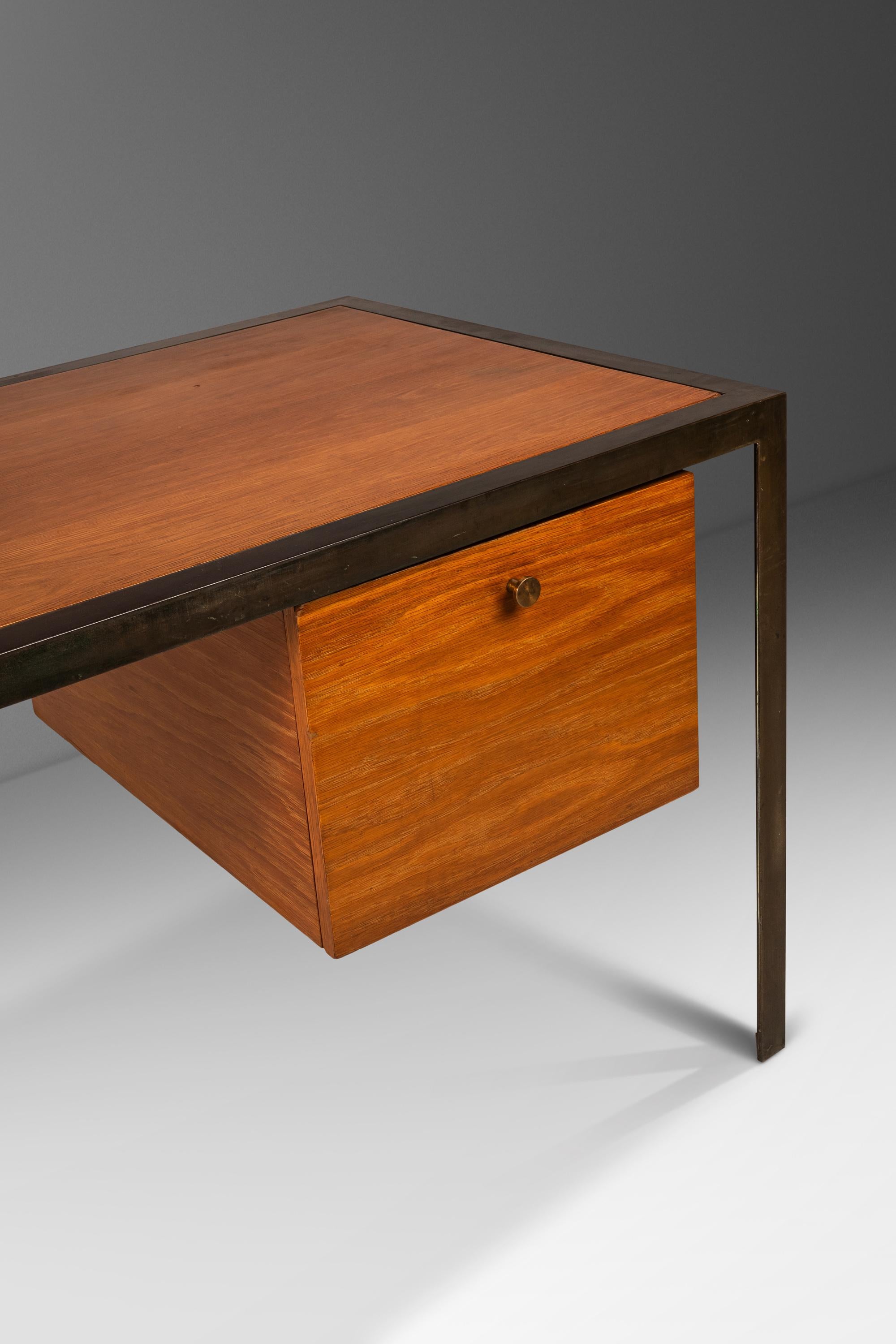 Late 20th Century Writers Desk in Oak w/ Acid Etched Bronze Frame by Harry Lunstead Designs, 1970s For Sale