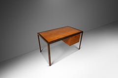 Writers Desk in Oak w/ Acid Etched Bronze Frame by Harry Lunstead Designs, 1970s