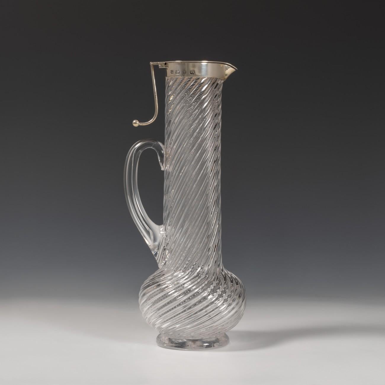 English Writhen Glass Decanter, Hallmarked, 1876