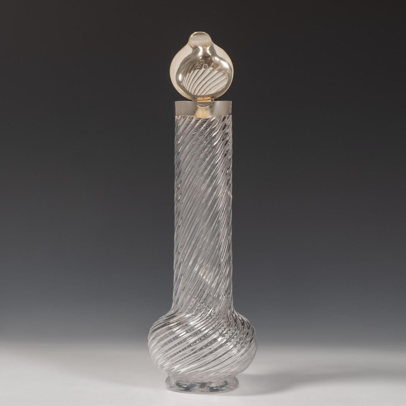 Sterling Silver Writhen Glass Decanter, Hallmarked, 1876
