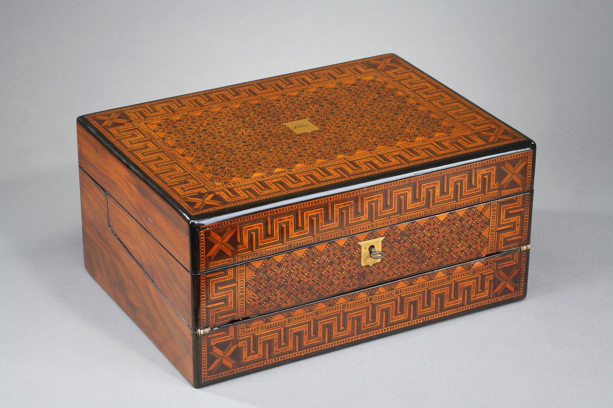 French Writing Case in Marquetry, 19th Century