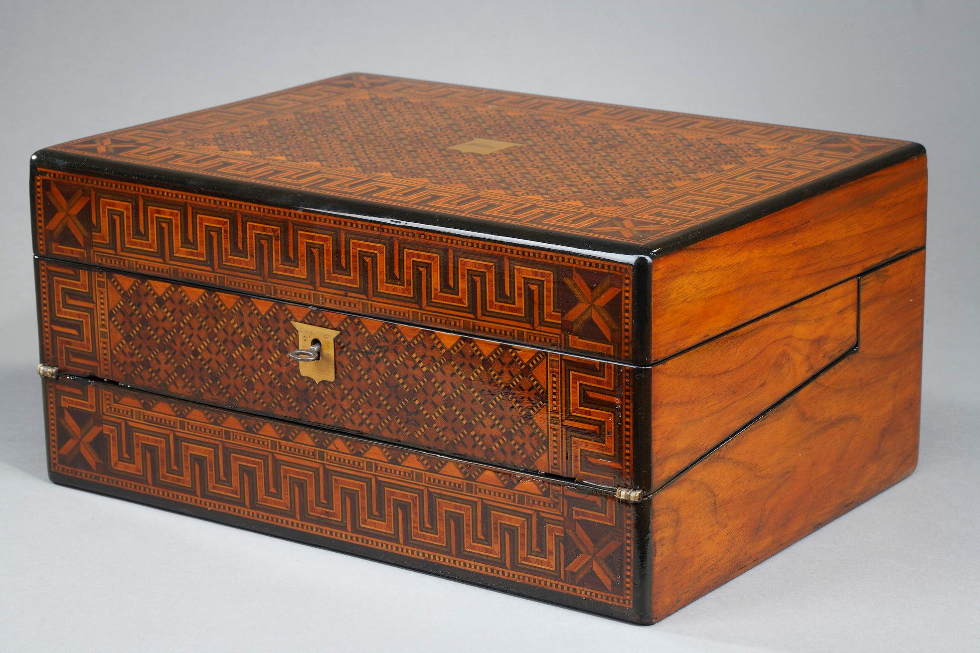 Wood Writing Case in Marquetry, 19th Century