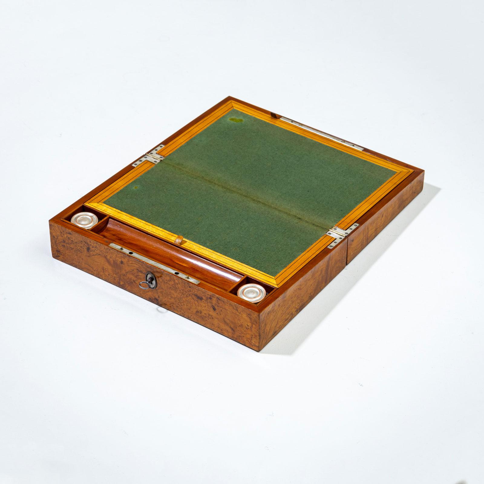 Veneer Writing Casket with Steel-Cut Decoration, Biedermeier, early 19th Century For Sale