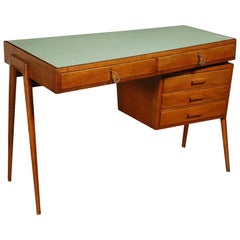 Writing Desk Beech Mahogany Veneer Formica, Italy, 1950s