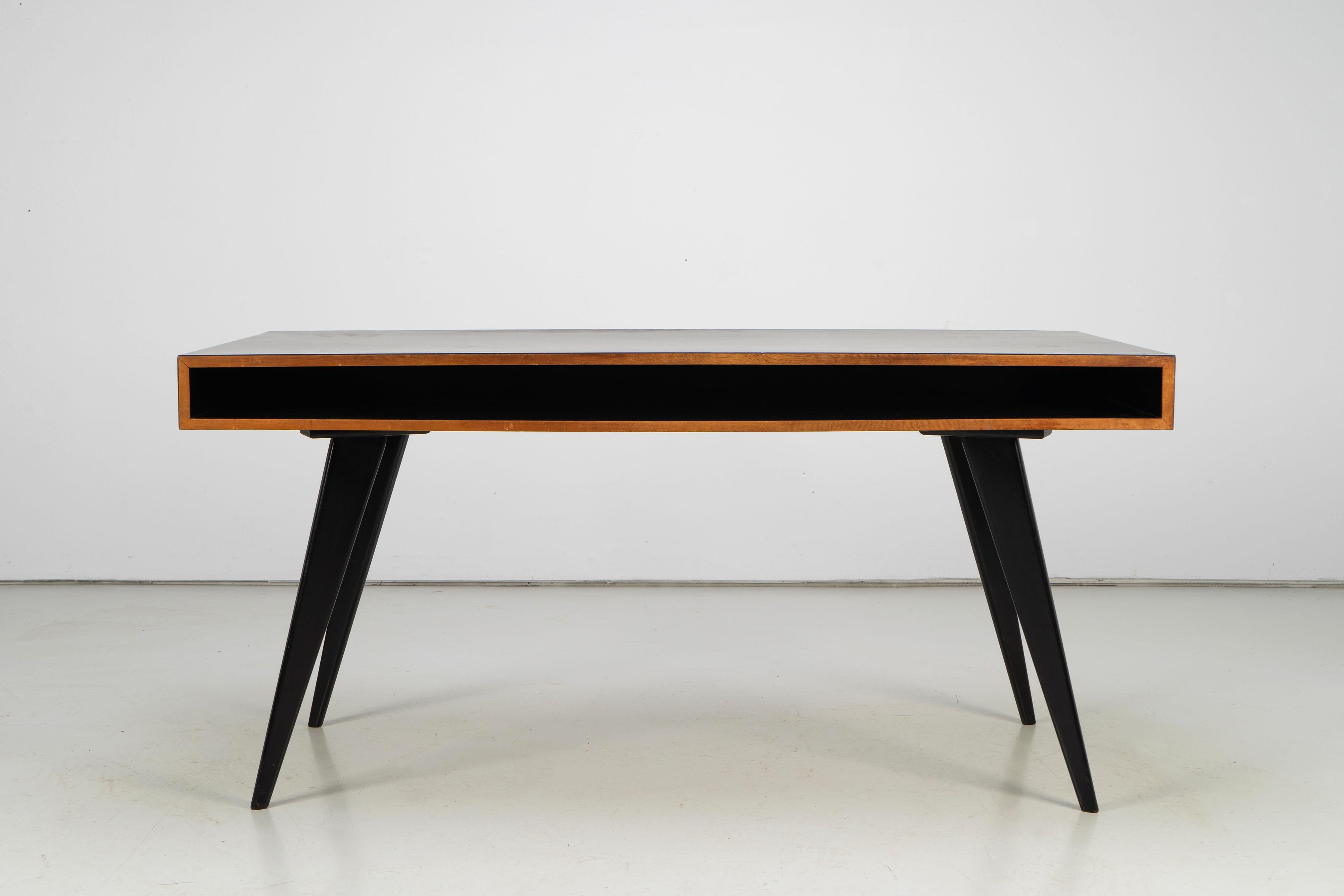 Swiss Writing Desk by Hans Bellmann for Domus Raumkunst, with Black Formica, 1950s